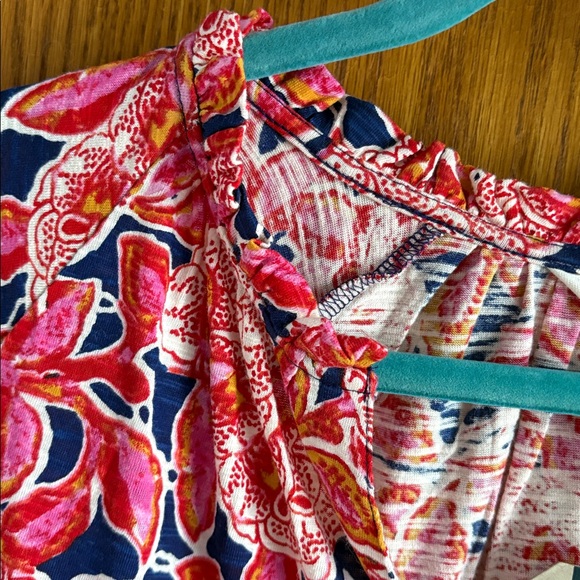 Fat Face Florence Indigo Blue Batik Floral Short Sleeve Top - Picture 5 of 9